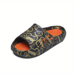 Men's Letter Print Platform Slides, Non Slip Comfort