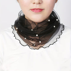 Faux Pearl Decor Mesh Scarf Solid Thin Veil Infinity Scarf
