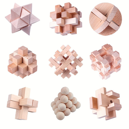 Wooden Kongming Lock Puzzle Toy Set for Kids - Educational Development Gift