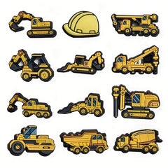 12pcs Engineering Vehicle Shoes Charms for Clogs Jigs Slides Sandals PVC Decor
