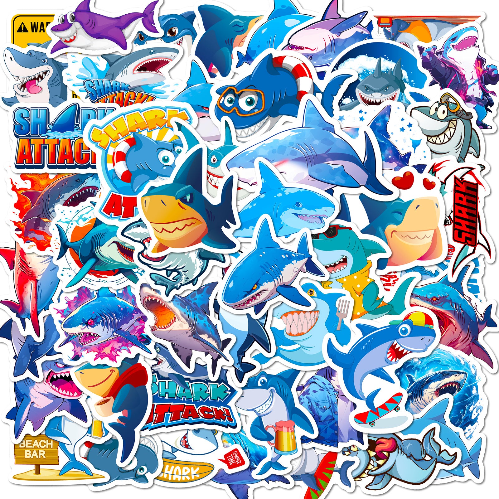 50pcs Shark Stickers Marine Animal Waterproof Vinyl Stickers DIY Travel