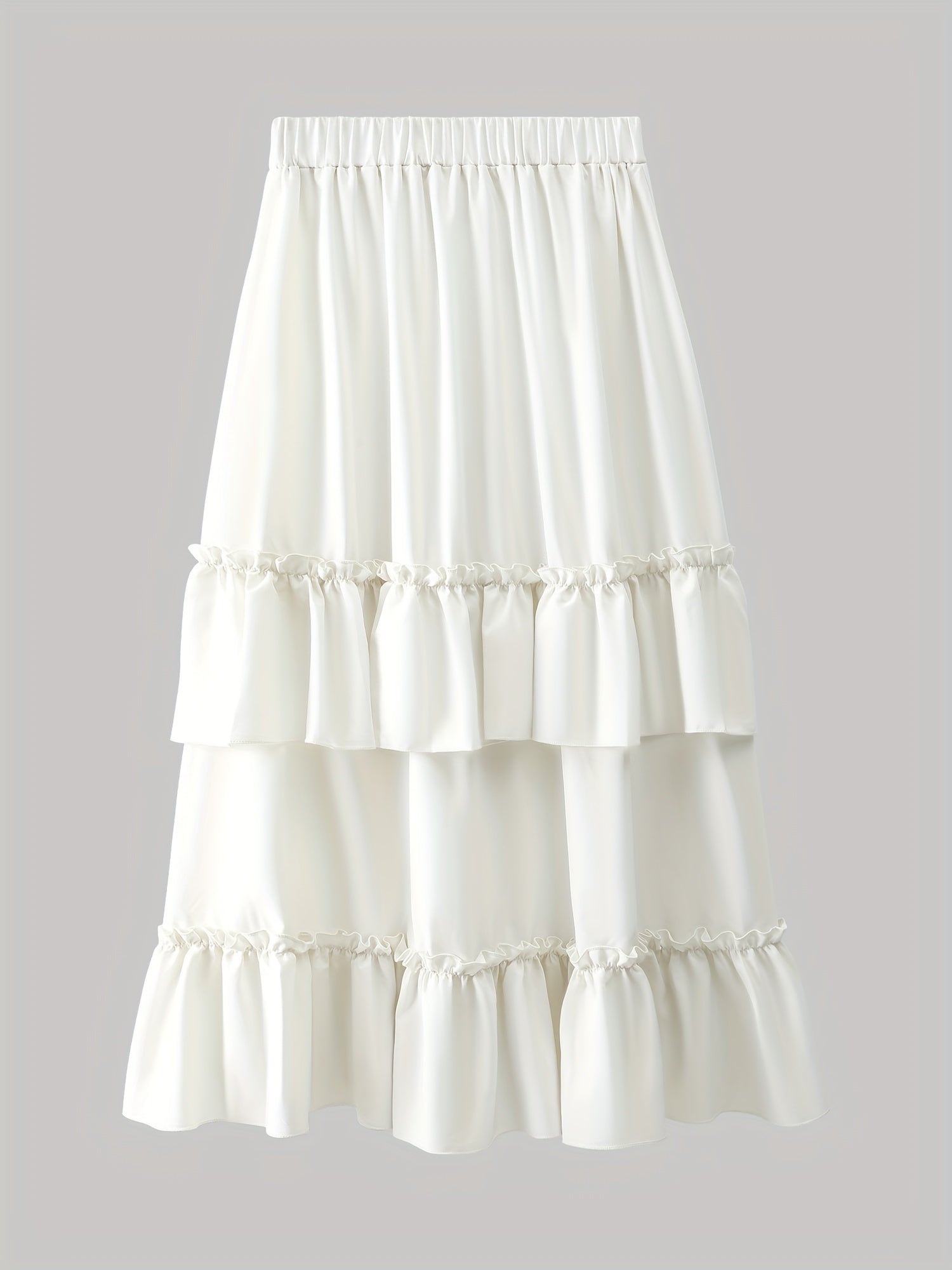 Tiered Skirt with Ruffle Trim Elastic Waist Layered Skirt