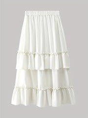 Tiered Skirt with Ruffle Trim Elastic Waist Layered Skirt