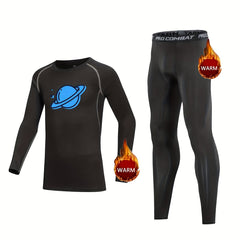 2pcs Kids Planet Pattern Compression Fleece Sets
