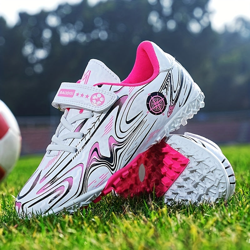 Kids Hook & Loop TF Soccer Cleats Lightweight Breathable Non Slip Football Shoes