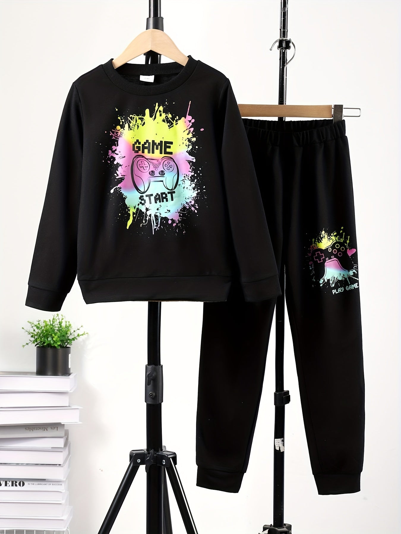 Boy's GAME START 2pc Sweatshirt & Sweatpants Set Paint Splash Gamepad