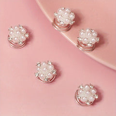 5pcs Bridal Faux Pearl Spiral Hair Ring Rhinestone Head Jewelry
