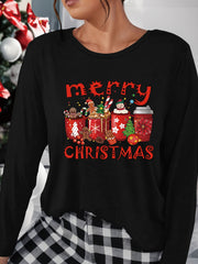 Christmas Print Lounge Top Long Sleeve Crew Neck Women's Loungewear