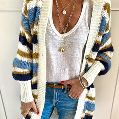 Stripe Print Button Up Long Sleeve Cardigan