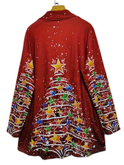 Christmas Cardigan Women's Tree Print Open Front
