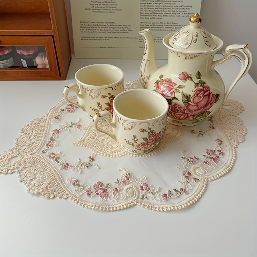 2pcs Lace Embroidered Doily Vintage Floral Fabric Table Mat Plate Mat