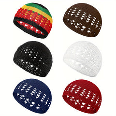 6pcs Hollow Out Crochet Beanie Elastic Head Wraps Unisex Breathable Skull Cap