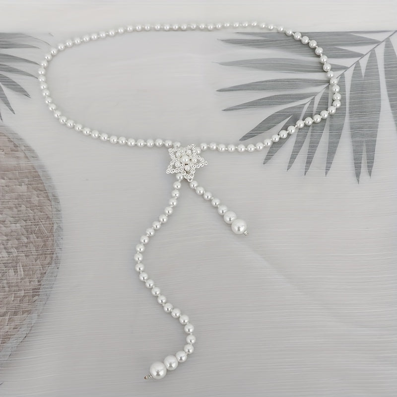 Pearl Waist Chain Adjustable Girdle Rhinestone Decor Dress Chain Belts