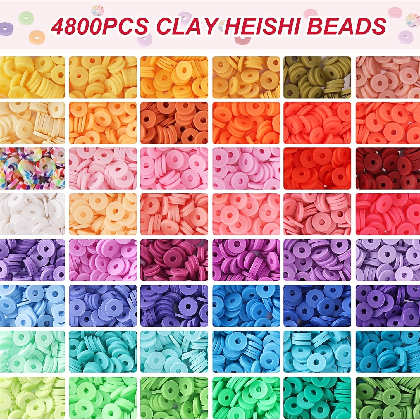 4800pcs Clay Beads 48 Colors Flat Round Polymer Clay Beads Spacer Beads