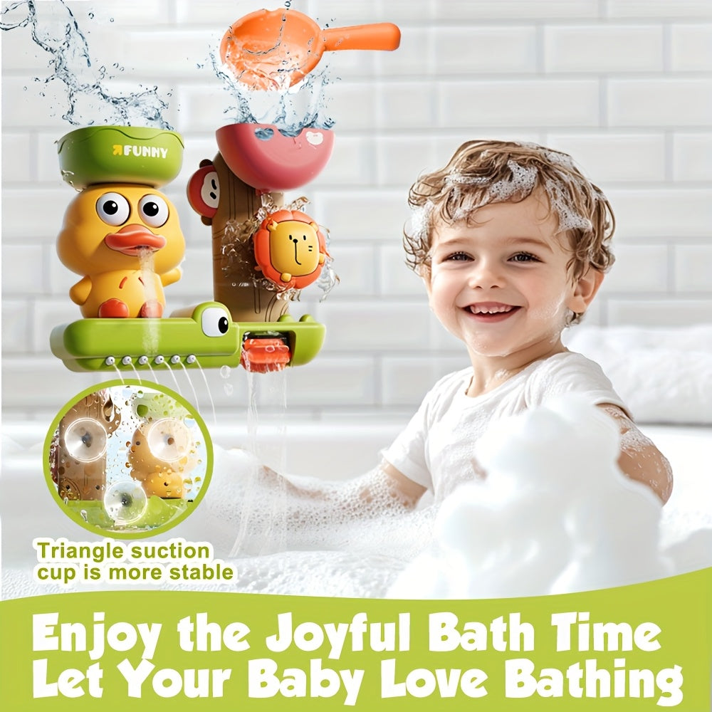 Duck Shaped Lion Water Wheel Baby Bath Toy Set