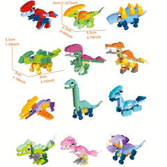 12-in-1 Dinosaur Building Block Set - Create 12 Animals or Large Dinosaurs
