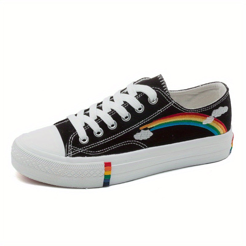 Women's Rainbow Pattern Canvas Shoes Casual Lace Up Outdoor Sneakers