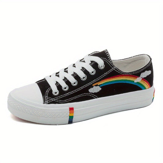 Women's Rainbow Pattern Canvas Shoes Casual Lace Up Outdoor Sneakers