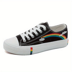 Women's Rainbow Pattern Canvas Shoes Casual Lace Up Outdoor Sneakers