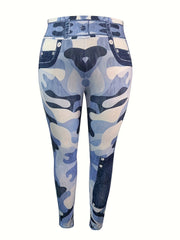 Colorblock Denim & Camo Print High Rise Leggings