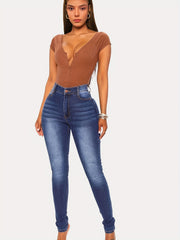 Button Fly Stretch Skinny Jeans