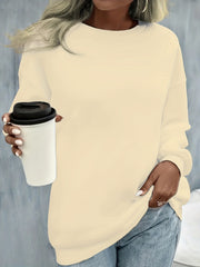 Solid Crew Neck Pullover Sweatshirt Women's Clothing