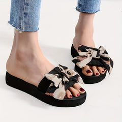 Women's Bowknot Slip-On Sandals Low Wedge Beach Shoes