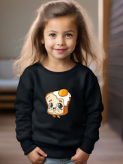 Girls Toast Pattern Crew Neck Sweatshirt for Spring Fall