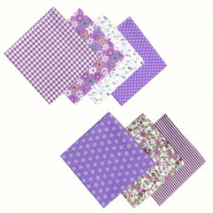 7pcs Purple Square Quilted Cotton Patch Fabric Bundle DIY Handcraft Sewing