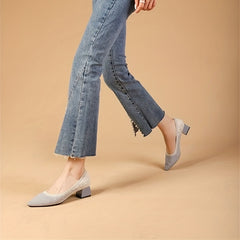 Women's Knitted Mid Heels Pointed Toe Slip On Chunky Heels Casual Shoes