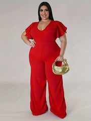 Solid Butterfly Sleeve Wide Leg Jumpsuit