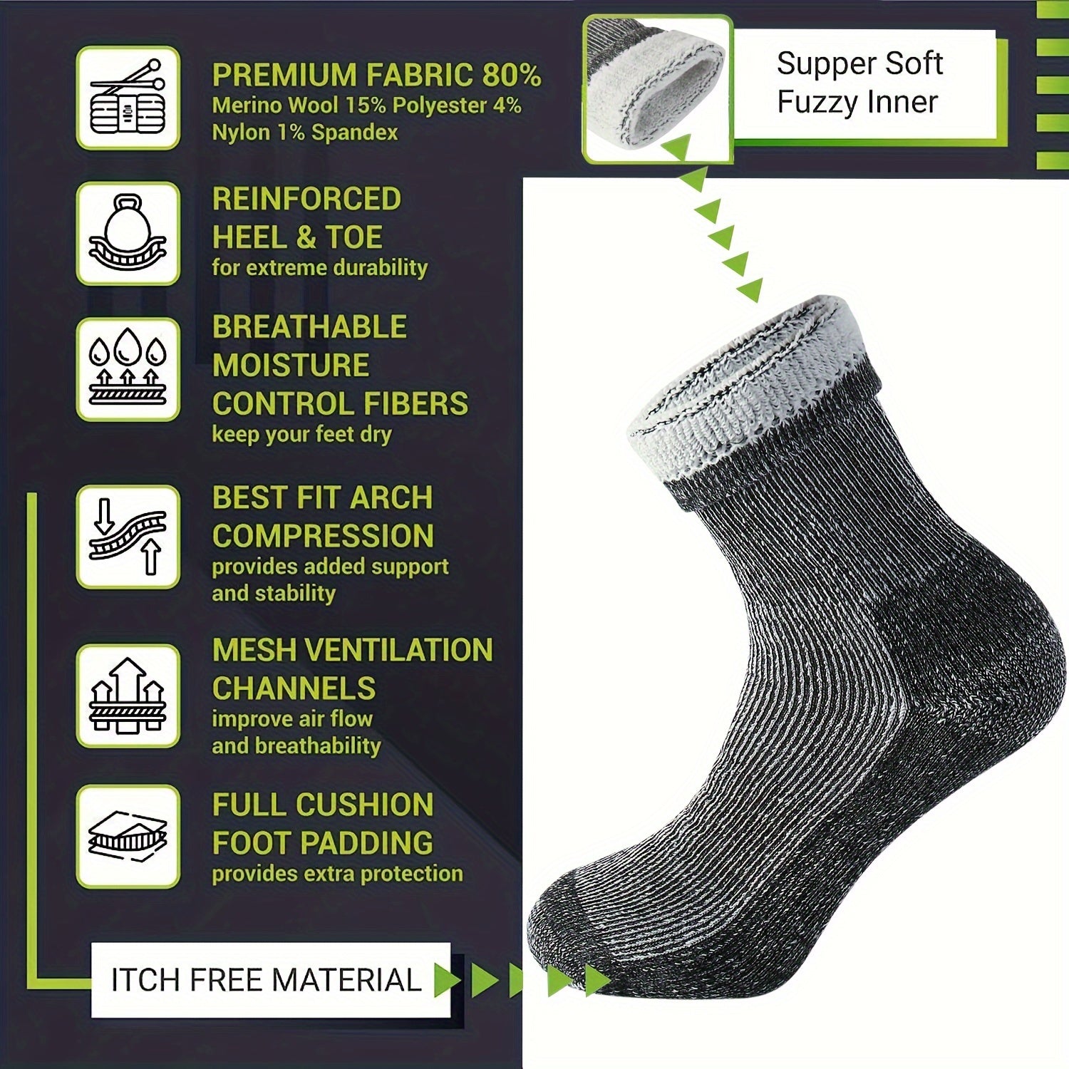 Men's Sports Wool Socks - Shock Absorbing & Wear Resistant