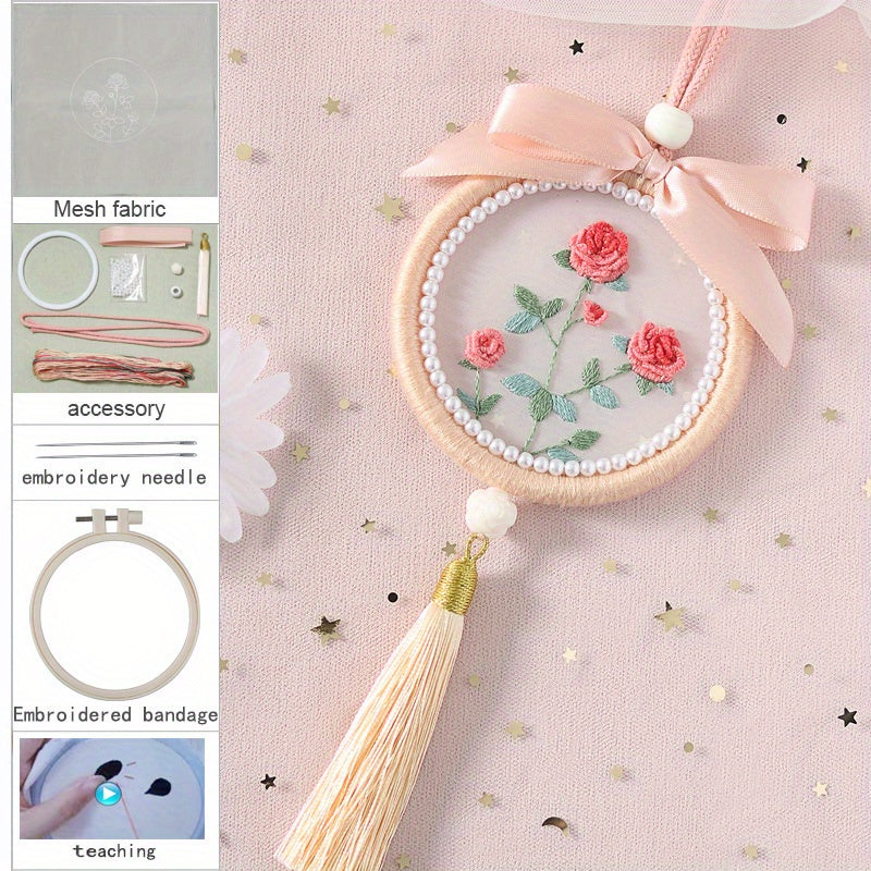 DIY Flower Embroidery Pendant Material Set
