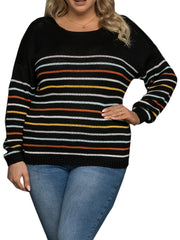 Colorful Stripe Print Long Sleeve Round Neck Pullover Sweater