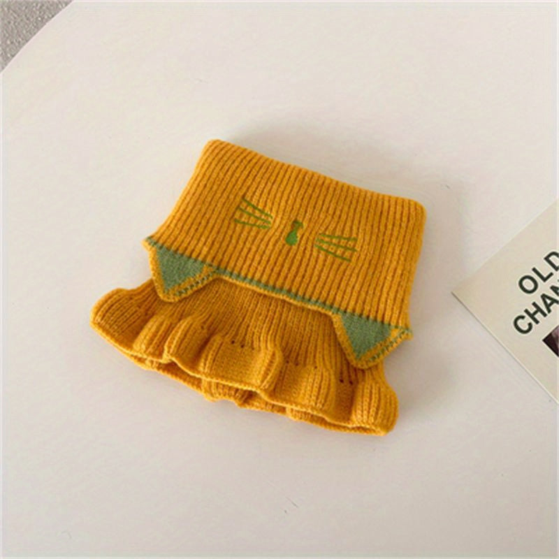 Kids Windproof Cat Embroidery Knit Scarf