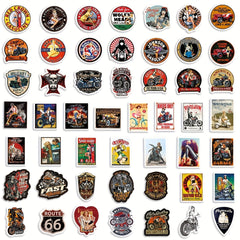 50pcs Retro Motorcycle Girl Series Waterproof Sticker for Laptop Desktop Cup