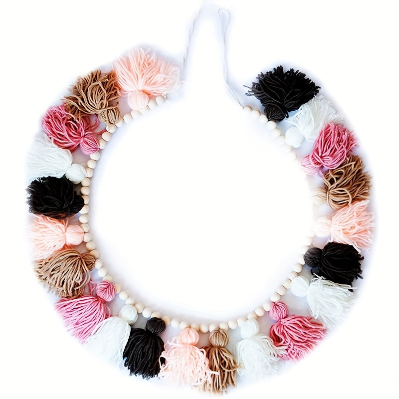 Boho Tassel Garland With Wooden Beads for Wall Decor