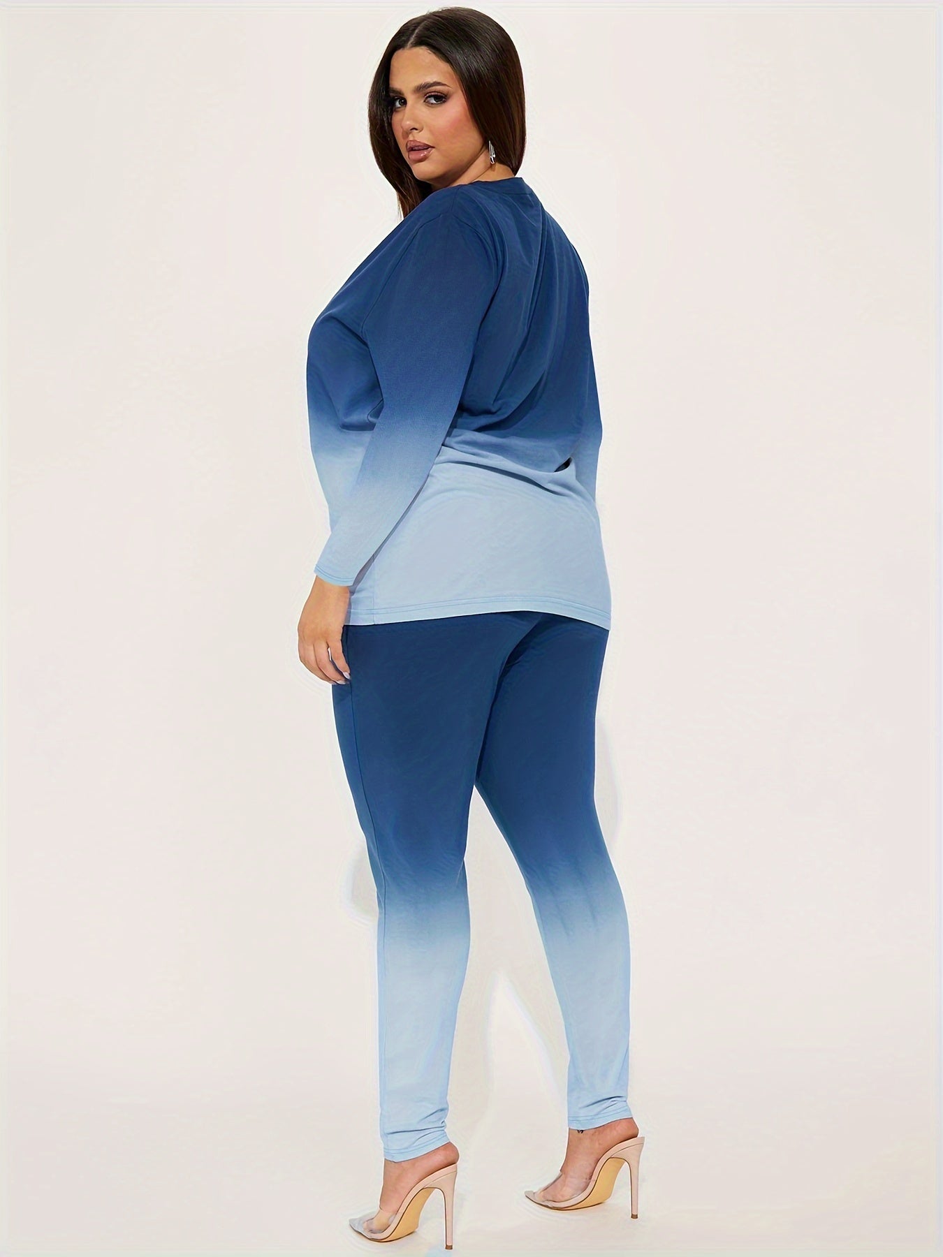 Women's Plus Ombre Print Long Sleeve Tee & Pants Set