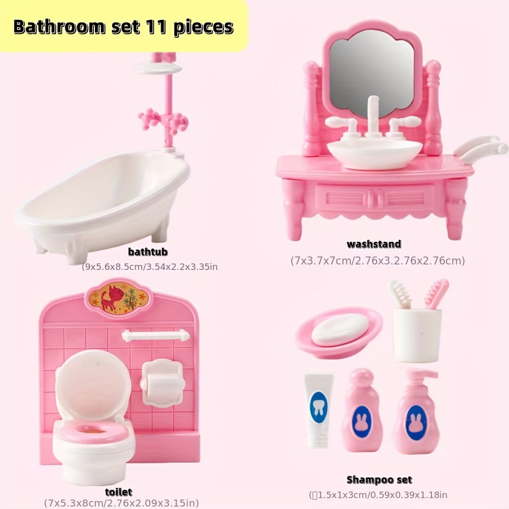 Kids Playhouse Furniture Set - 5 Piece Bedroom, Kitchen, Living Room