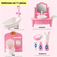 Kids Playhouse Furniture Set - 5 Piece Bedroom, Kitchen, Living Room