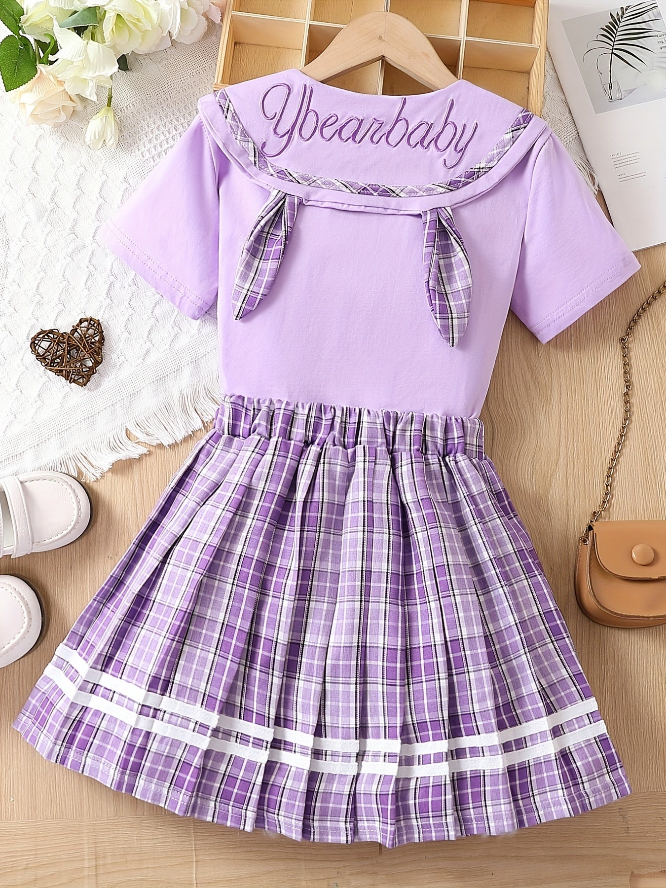 Girl's 2pcs Shirt & Skirts Set Uniform Preppy Style Casual Outfits