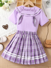 Girl's 2pcs Shirt & Skirts Set Uniform Preppy Style Casual Outfits