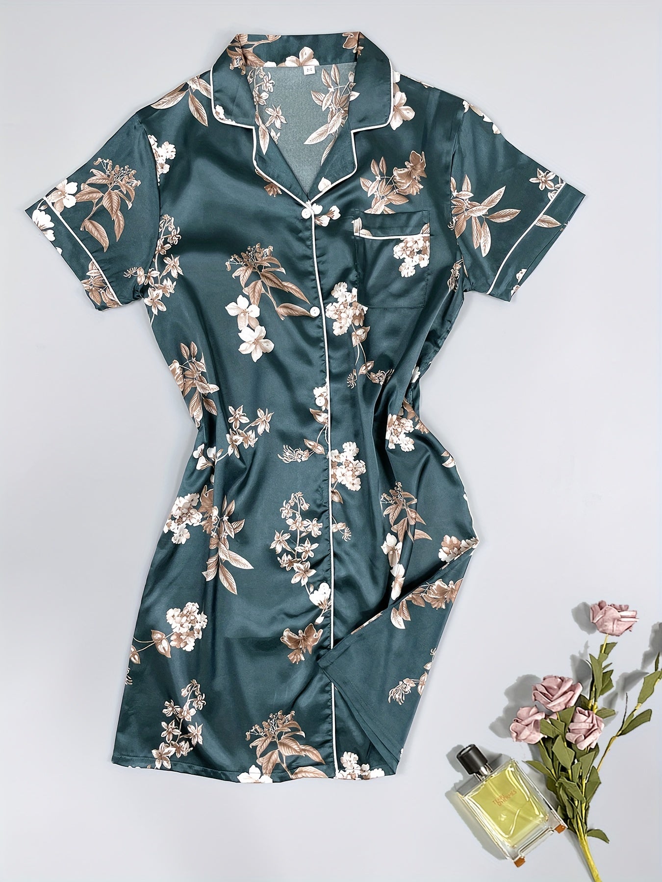 Floral Print Short Sleeve NightDress Pajama Dress Women's Sleepwear