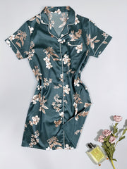 Floral Print Short Sleeve NightDress Pajama Dress Women's Sleepwear