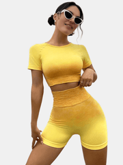 Gradient Ombre Yoga Shorts High Waist Running Gym Shorts Women's Activewear