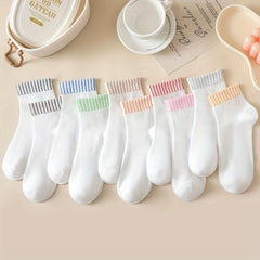 10 Pairs Striped Colorblock Socks Women's Stockings