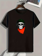 Skull Print Men's Graphic T-shirt Summer Casual Comfy Tee