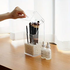 Acrylic Makeup Brush Holder with Lid Organizer Display Case