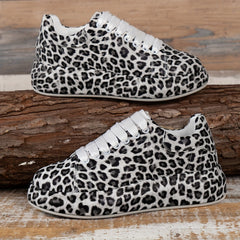 Leopard Print Sneakers Lace Up Sport Shoes Low Top Comfortable