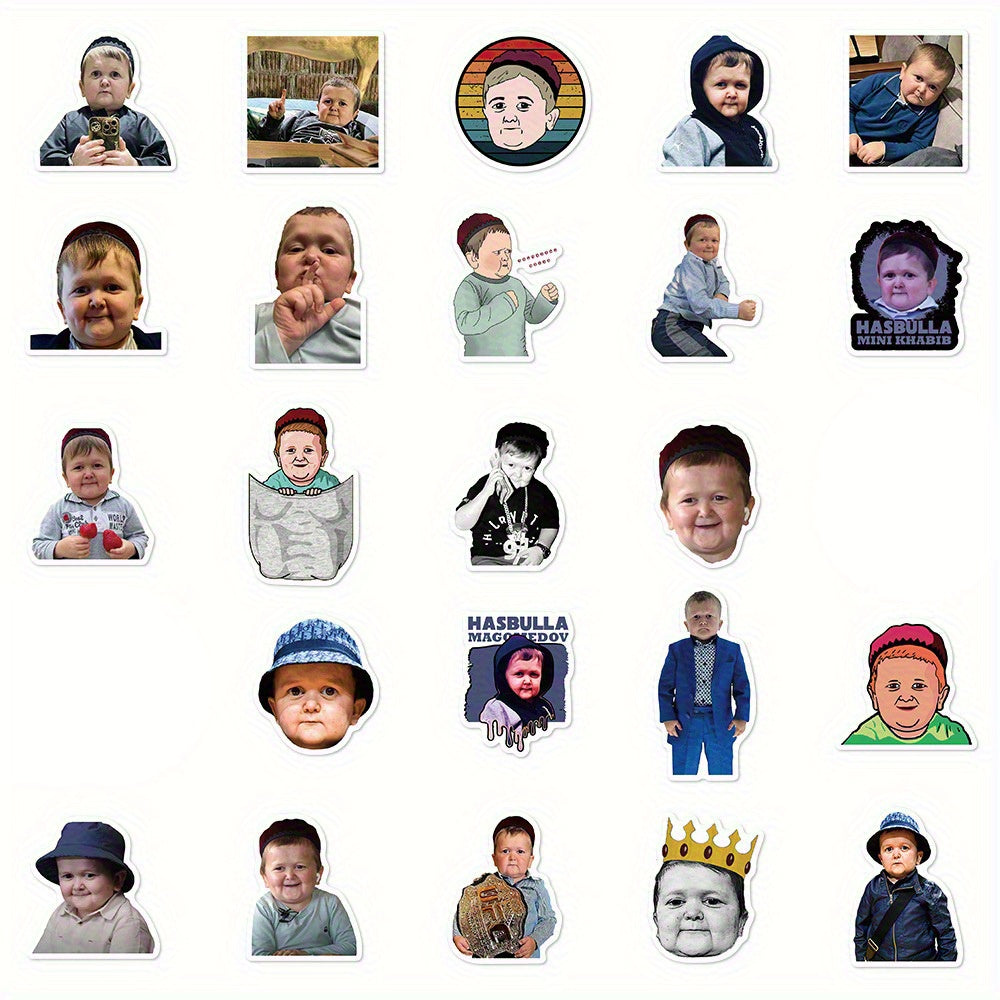 50pcs Hasbulla Meme Stickers Funny Cartoon Decals for Laptop Water Bottle